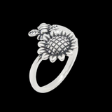 Sunflower Honey Bee 925 Silver Ring