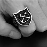 CROSSED ANCHORS SHIELD RING - Rebelger.com