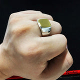 Gold Top Square Ring 925 Silver Ring