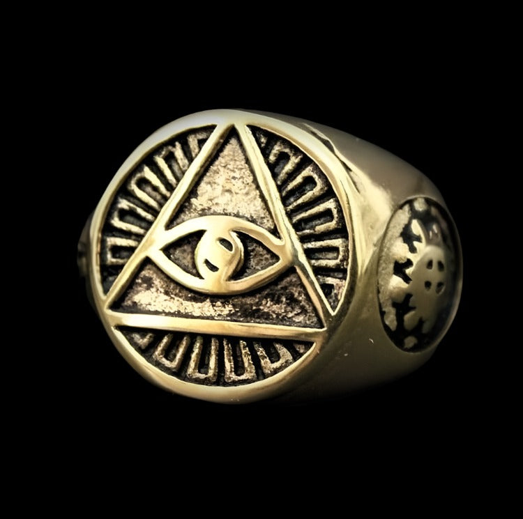 ALL SEEING EYE TRIANGLE GOLD RING - Rebelger.com
