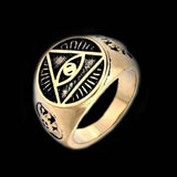 ALL SEEING EYE TRIANGLE GOLD RING - Rebelger.com